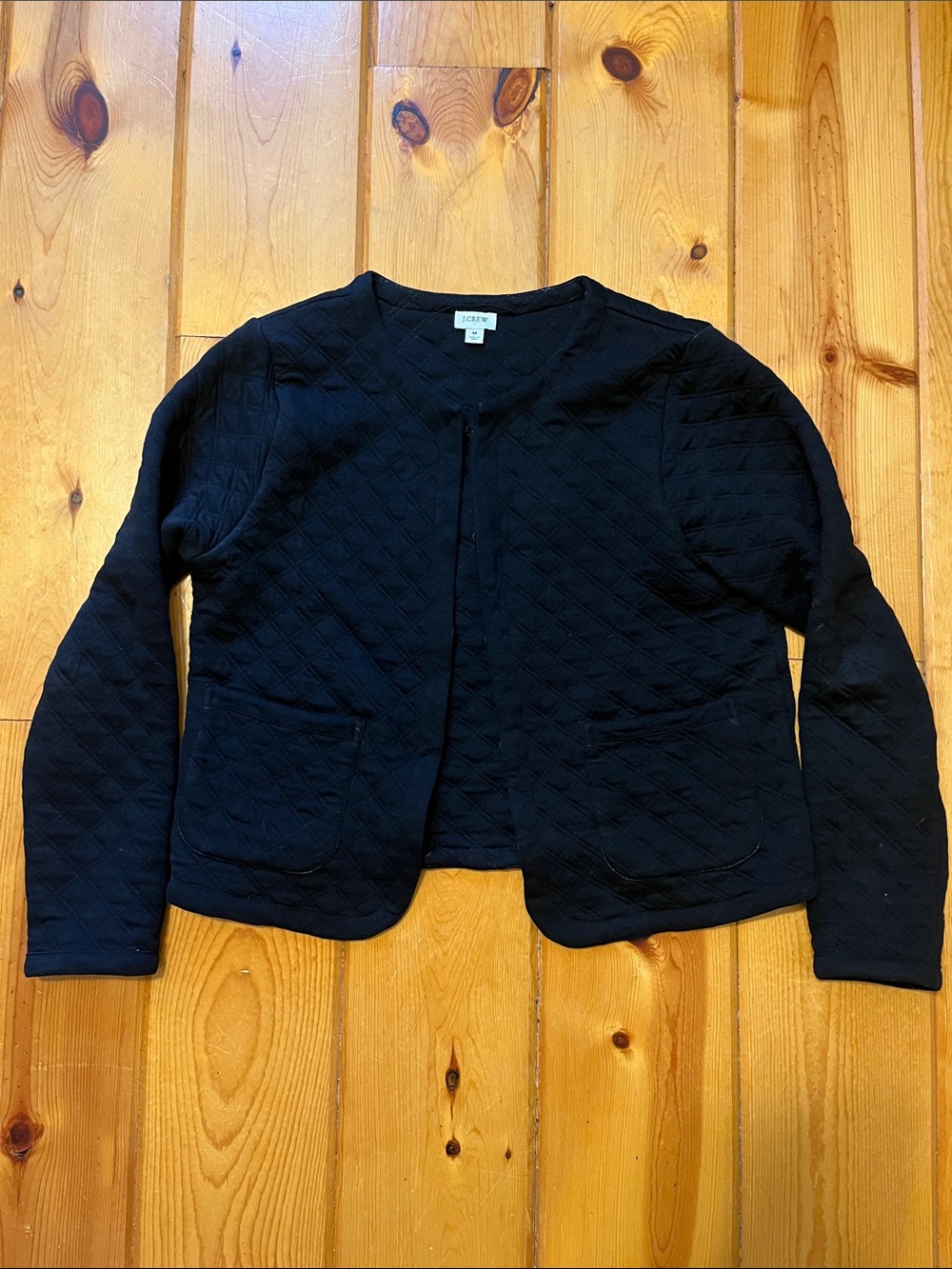 Black Quilted Open-Front Jacket